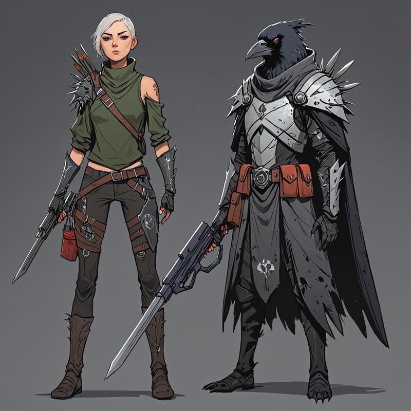 12889-2865186062-epic scifi rogue character concept holding weapon, intricate garbage armor, thorns, crow on shoulder,  hero pose.jpg